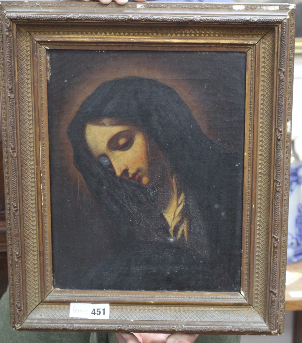 19th century Italian School, oil on canvas, Study of the Virgin, 34 x 27cm